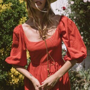 NWOT!! Kara Thoms Puff Sleeve Bellflower Dress in LIGHT PINK Linen